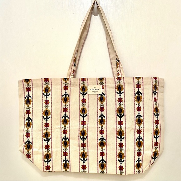 Sézane Floral Stripes Tote Bag - Picture 1 of 3